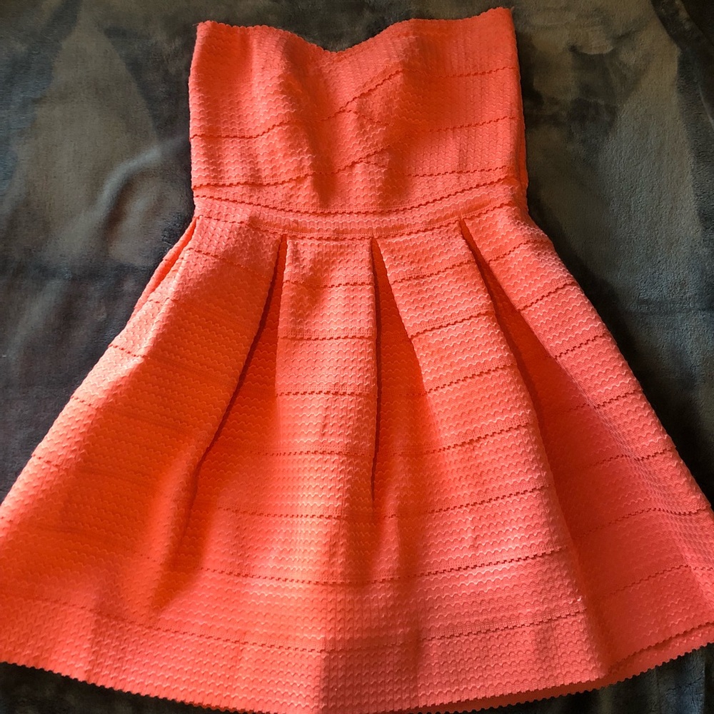 Jun & Ivy Dress. Strapless - color is coral